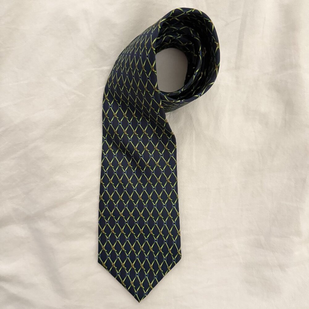 Brooks Brothers Basics Pure Silk Made in USA tie green horse bit equestrian prep